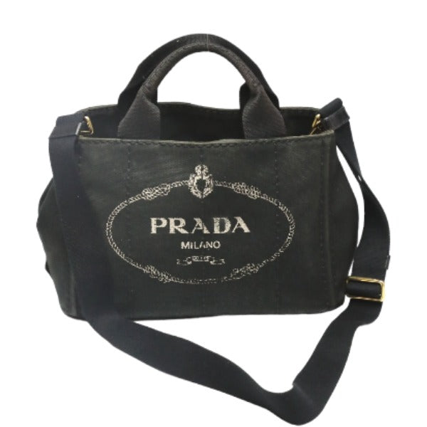 PRADA Tote Bag 1BG439 denim black Tote Bag Canapa mini Women Used Authentic
