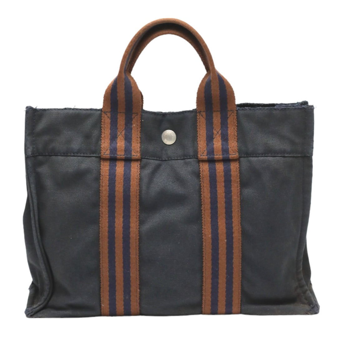 HERMES Tote Bag canvas Navy Mini bag Fool ToePM canvas mens(Unisex) Used Authentic
