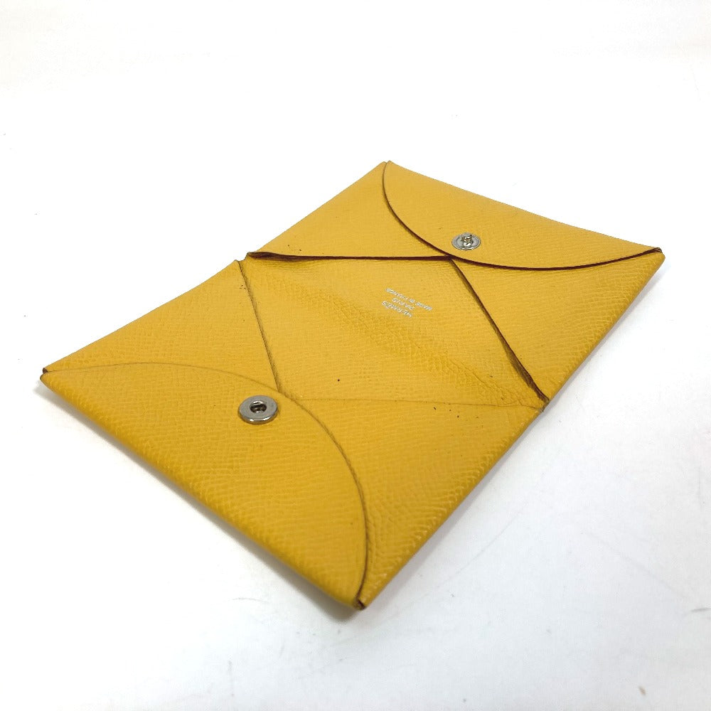 HERMES Card Case Epsom yellow Calvi Women Used Authentic