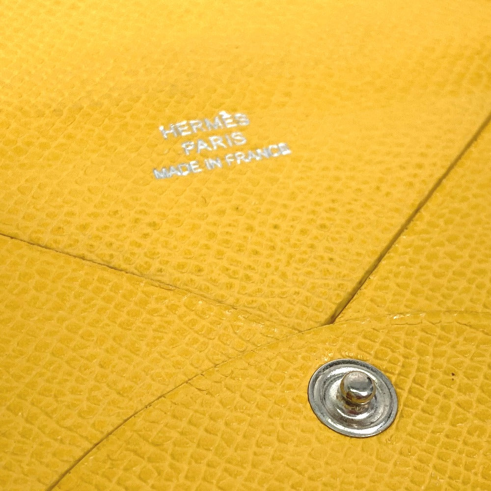 HERMES Card Case Epsom yellow Calvi Women Used Authentic