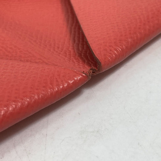 HERMES Card Case Epsom Red type Two fold Calvi Women Used Authentic