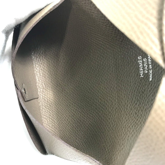 HERMES Card Case Epsom gray Two fold Calvi Women Used Authentic