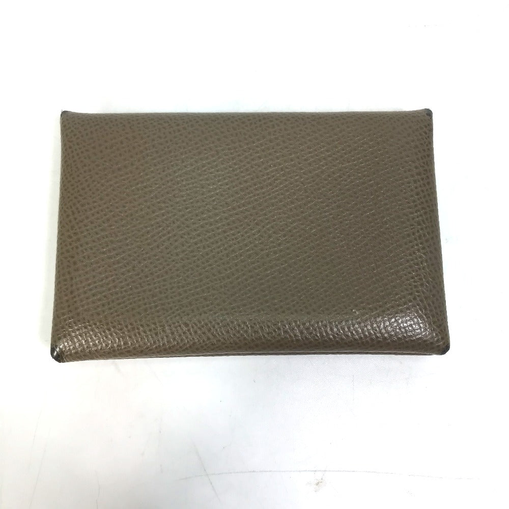 HERMES Card Case Epsom gray Two fold Calvi Women Used Authentic