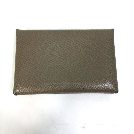 HERMES Card Case Epsom gray Two fold Calvi Women Used Authentic