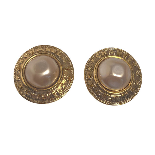 CHANEL Earring Gold Plated gold Fake pearl Gold Plated Women Used Authentic