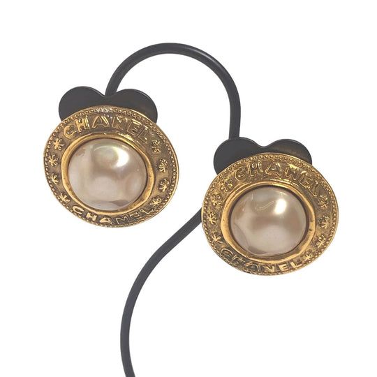 CHANEL Earring Gold Plated gold Fake pearl Gold Plated Women Used Authentic