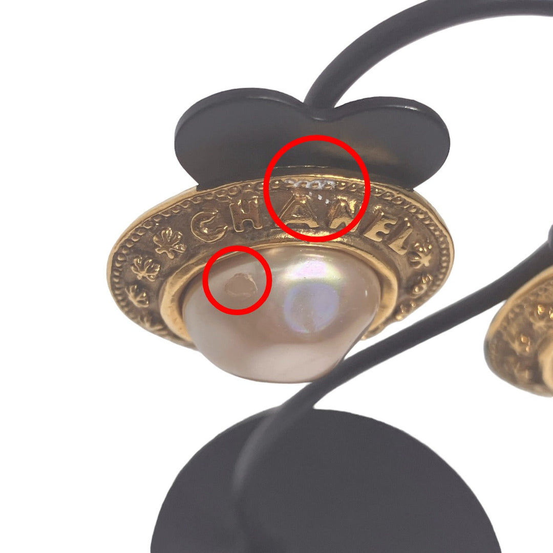 CHANEL Earring Gold Plated gold Fake pearl Gold Plated Women Used Authentic