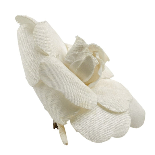 CHANEL Brooch cotton cotton white corsage Camelia Women Used Authentic