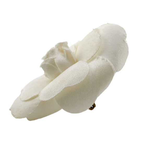 CHANEL Brooch cotton cotton white corsage Camelia Women Used Authentic