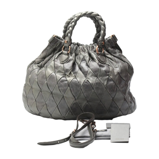 MIUMIU Shoulder Bag Calfskin gray MIUMIU 2WAY quilting Women Used Authentic