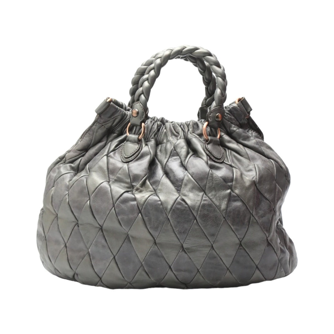 MIUMIU Shoulder Bag Calfskin gray MIUMIU 2WAY quilting Women Used Authentic