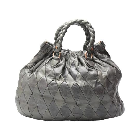 MIUMIU Shoulder Bag Calfskin gray MIUMIU 2WAY quilting Women Used Authentic