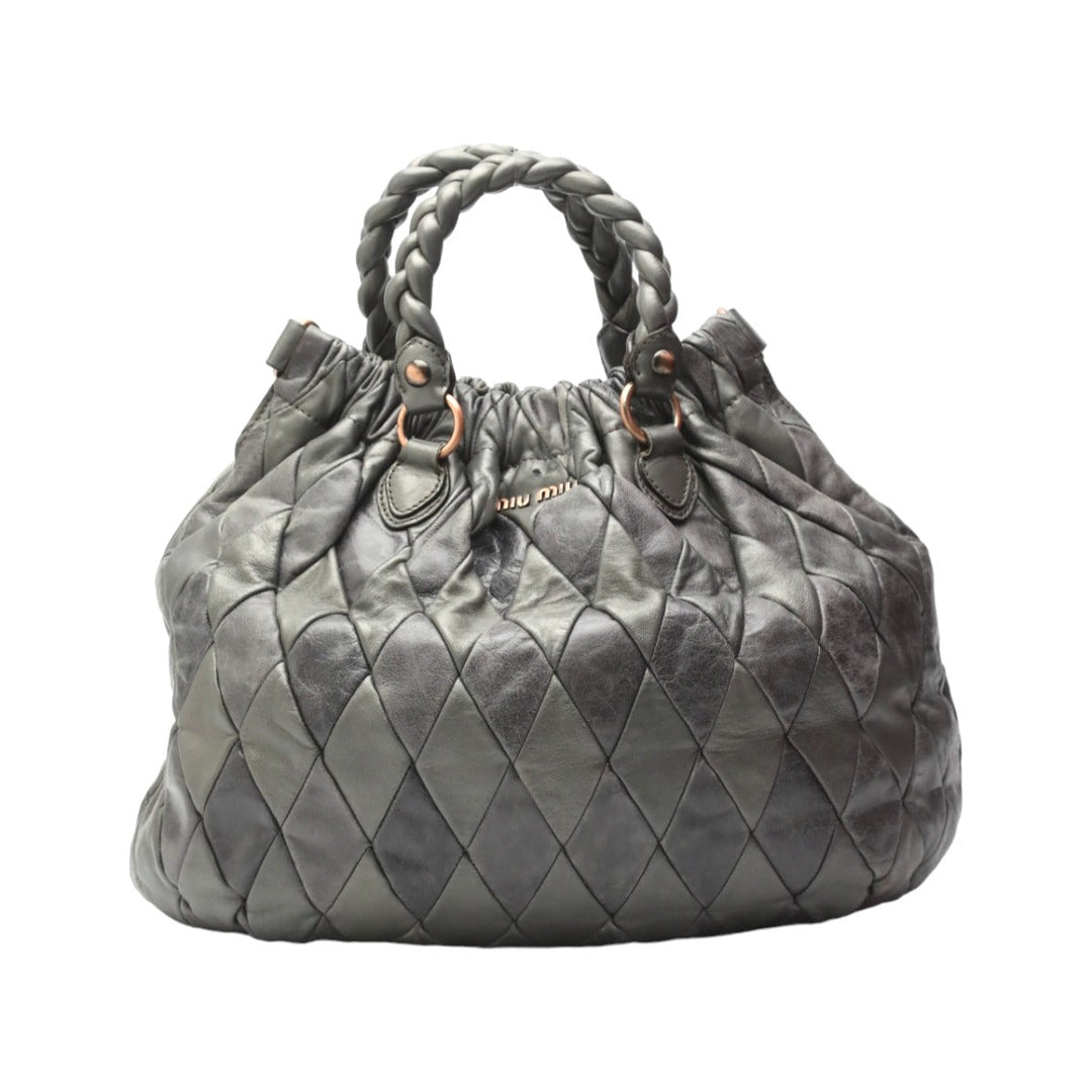 MIUMIU Shoulder Bag Calfskin gray MIUMIU 2WAY quilting Women Used Authentic