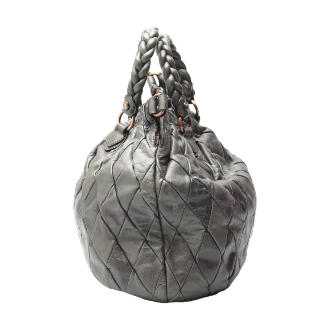 MIUMIU Shoulder Bag Calfskin gray MIUMIU 2WAY quilting Women Used Authentic