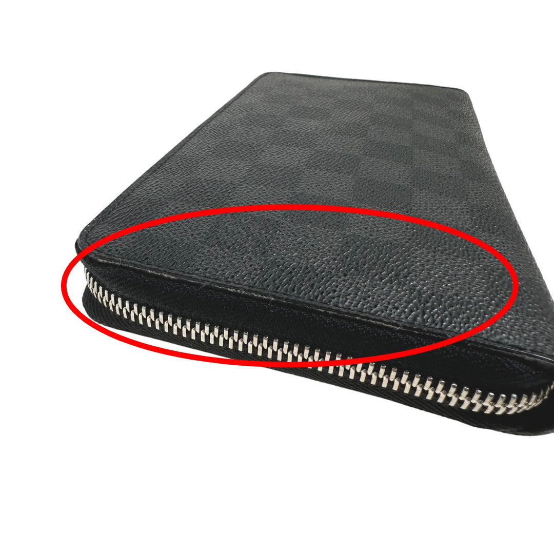 LOUIS VUITTON Long Wallet Purse N63077 Damier Grafitto Canvas black Zip Around Damier Graphite Zippy Organizer mens Used Authentic