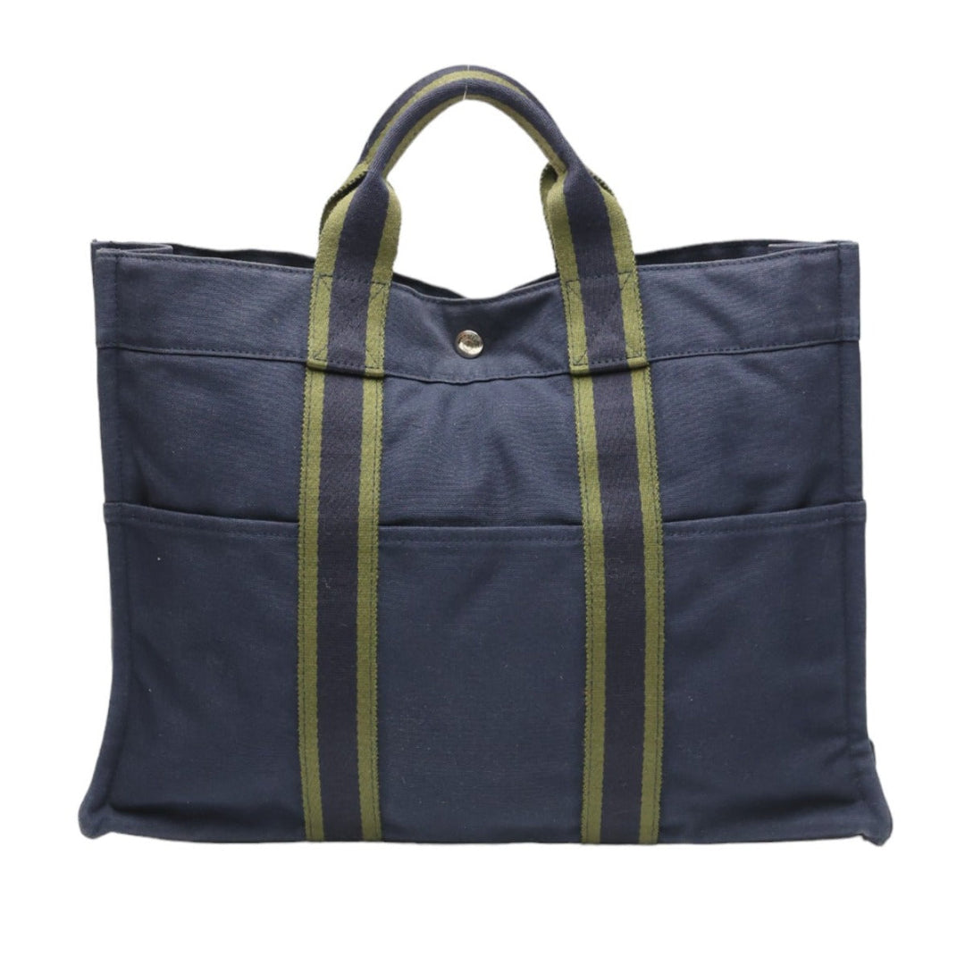 HERMES Tote Bag canvas Navy Tote Bag Fool Toe mens(Unisex) Used Authentic