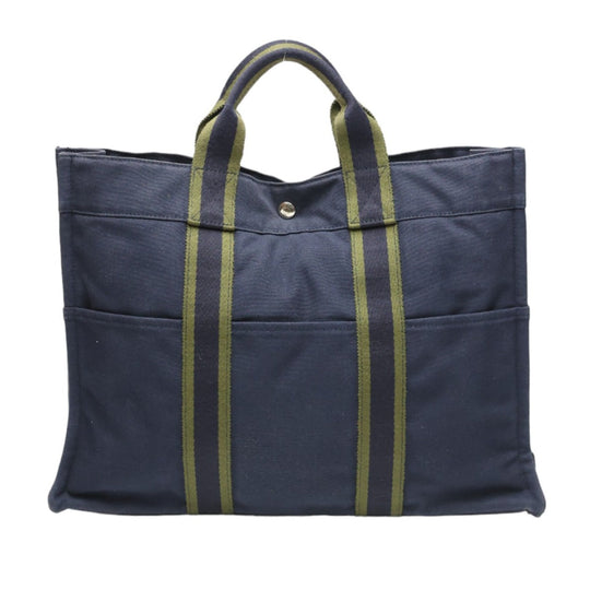 HERMES Tote Bag canvas Navy Tote Bag Fool Toe mens(Unisex) Used Authentic