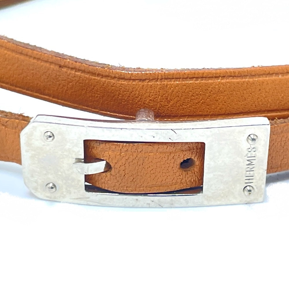 HERMES bracelet Stainless Steel / Leather light brown Kelly Ardion Choker Women Used Authentic