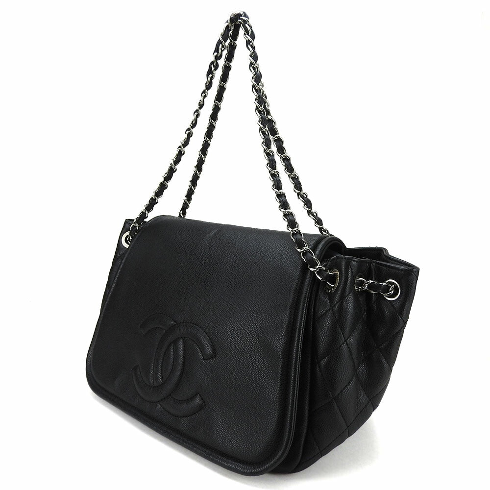 CHANEL Shoulder Bag Caviar skin black ChainShoulder Women Used Authentic