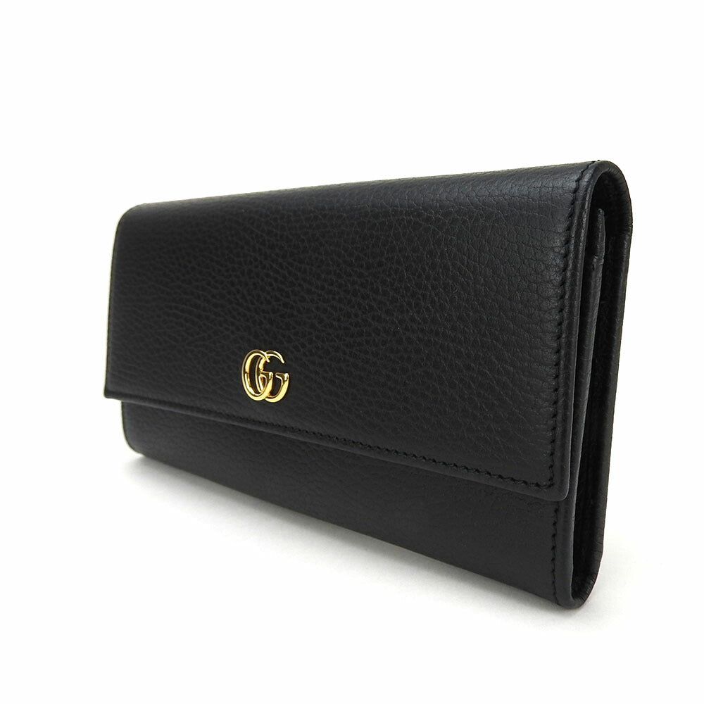 GUCCI Long Wallet Purse 456116 leather black GG Marmont Women Used Authentic