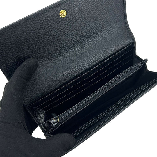 GUCCI Long Wallet Purse 456116 leather black GG Marmont Women Used Authentic