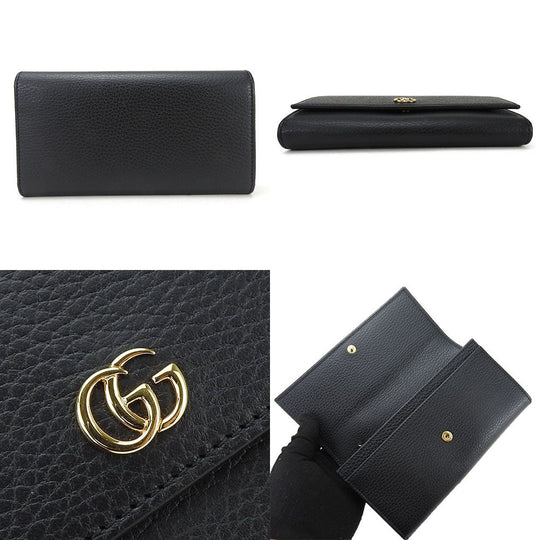 GUCCI Long Wallet Purse 456116 leather black GG Marmont Women Used Authentic