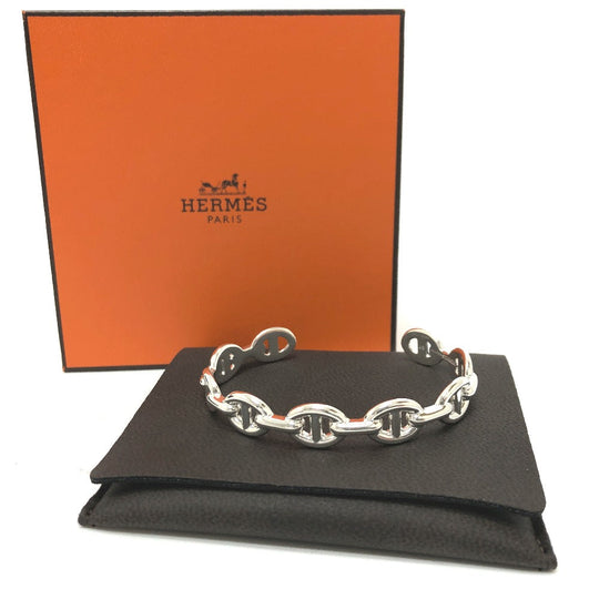 HERMES Bangle SV925 Silver Chene Dunkle Enchaine Women Used Authentic