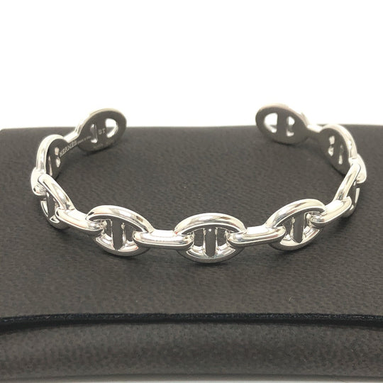 HERMES Bangle SV925 Silver Chene Dunkle Enchaine Women Used Authentic