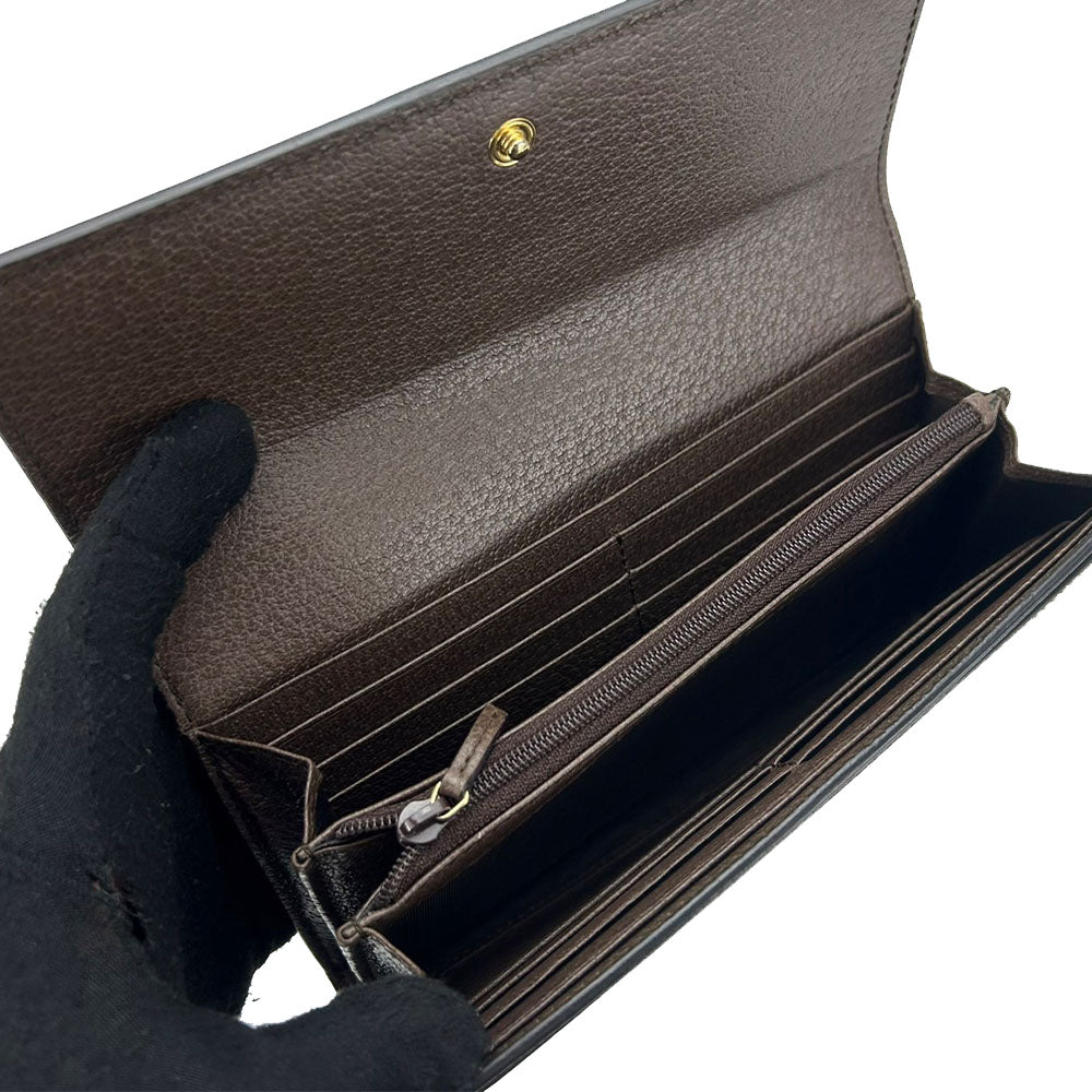 GUCCI Long Wallet Purse 523153 GG Supreme canvas, leather beige Off deer unisex(Unisex) Used Authentic