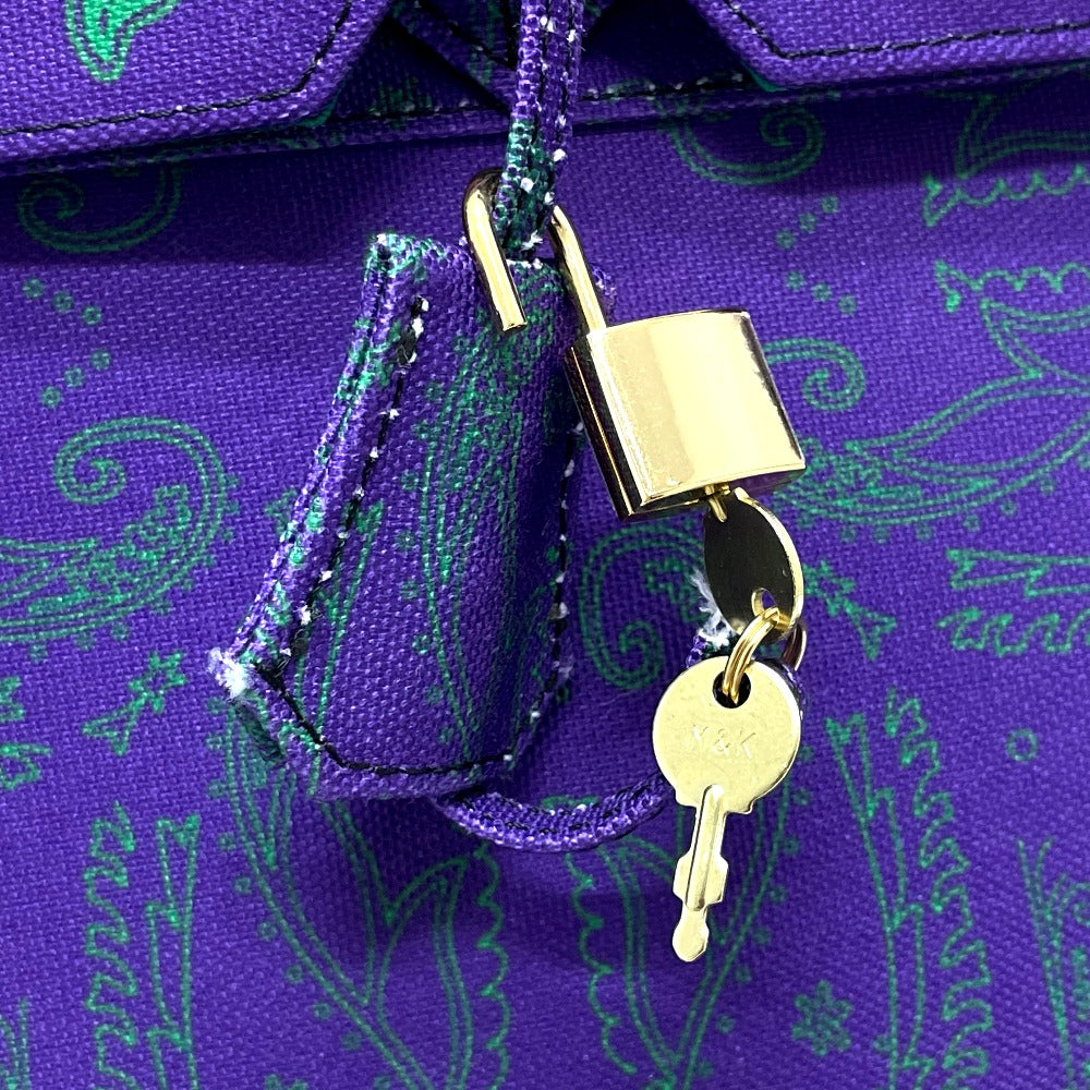 THE WORLD IS YOURS Handbag canvas purple Paisley Turn lock mens Used Authentic