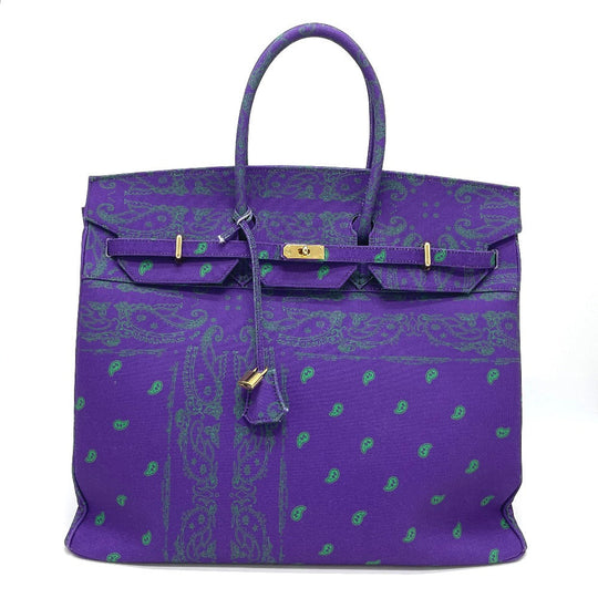 THE WORLD IS YOURS Handbag canvas purple Paisley Turn lock mens Used Authentic