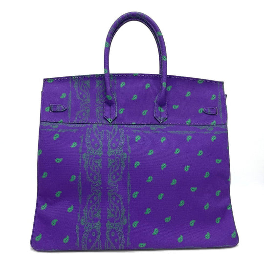 THE WORLD IS YOURS Handbag canvas purple Paisley Turn lock mens Used Authentic