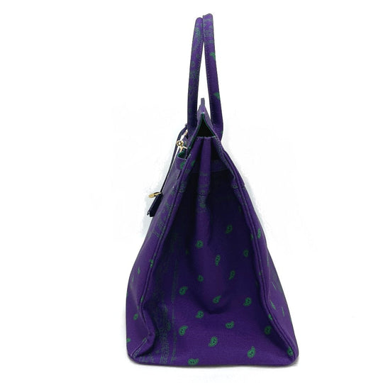THE WORLD IS YOURS Handbag canvas purple Paisley Turn lock mens Used Authentic
