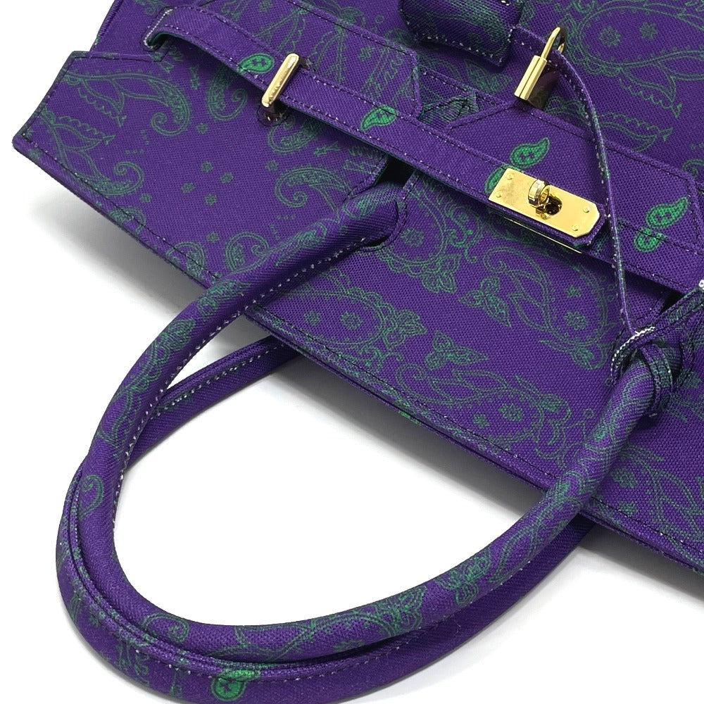 THE WORLD IS YOURS Handbag canvas purple Paisley Turn lock mens Used Authentic