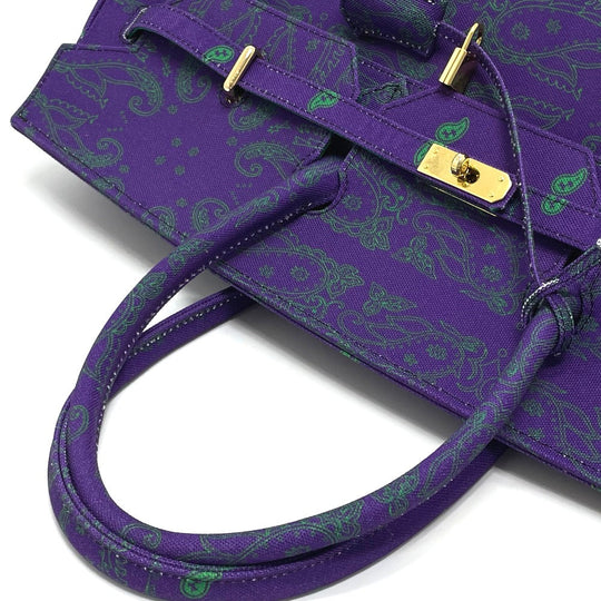 THE WORLD IS YOURS Handbag canvas purple Paisley Turn lock mens Used Authentic