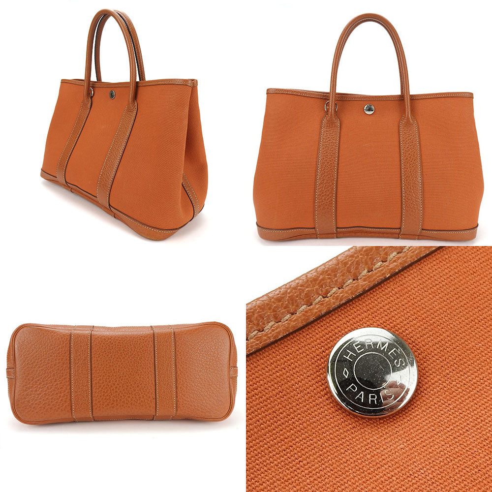 HERMES Tote Bag Canvas, Leather Orange Garden party TPM Women Used Authentic