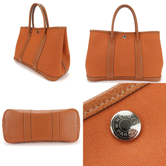 HERMES Tote Bag Canvas, Leather Orange Garden party TPM Women Used Authentic