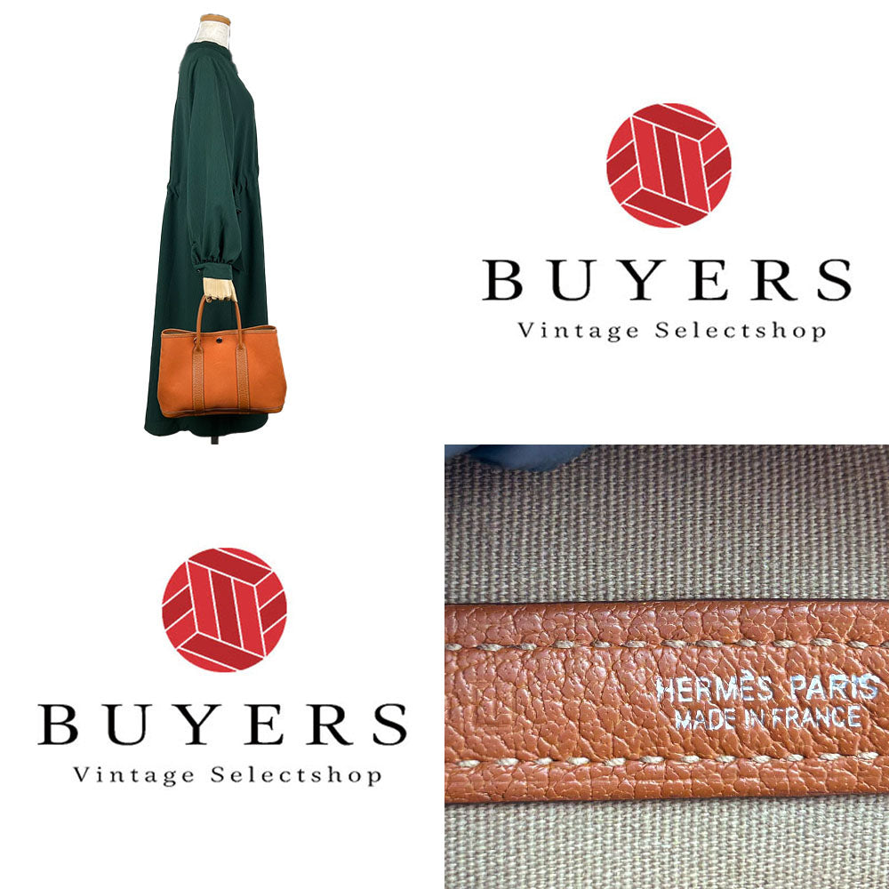 HERMES Tote Bag Canvas, Leather Orange Garden party TPM Women Used Authentic