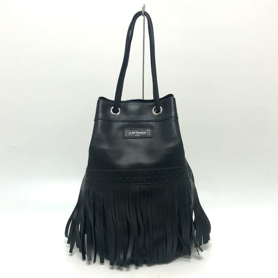 J&M Davidson Shoulder Bag leather black logo fringe Women Used Authentic
