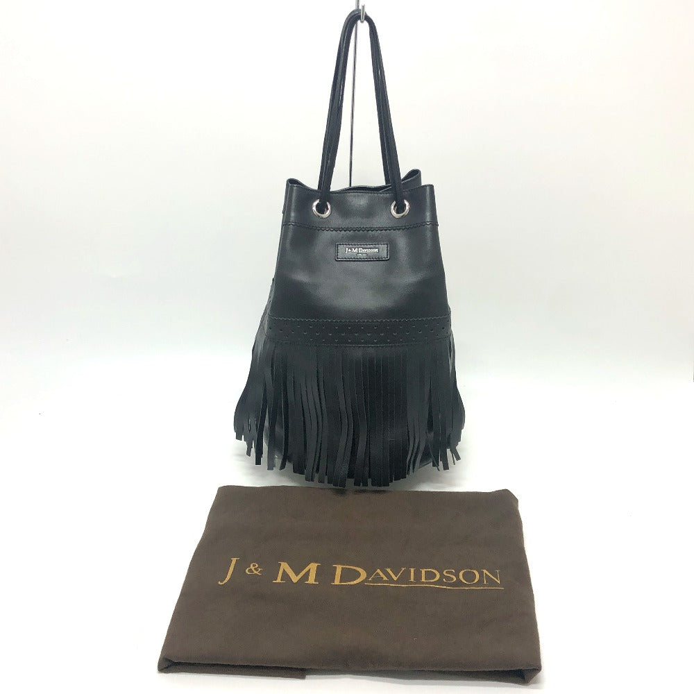 J&M Davidson Shoulder Bag leather black logo fringe Women Used Authentic