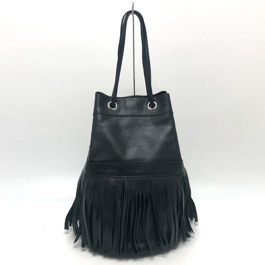 J&M Davidson Shoulder Bag leather black logo fringe Women Used Authentic