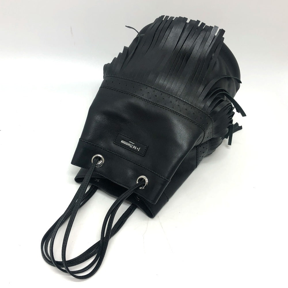 J&M Davidson Shoulder Bag leather black logo fringe Women Used Authentic