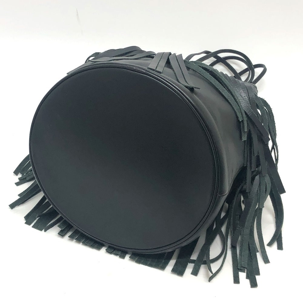 J&M Davidson Shoulder Bag leather black logo fringe Women Used Authentic