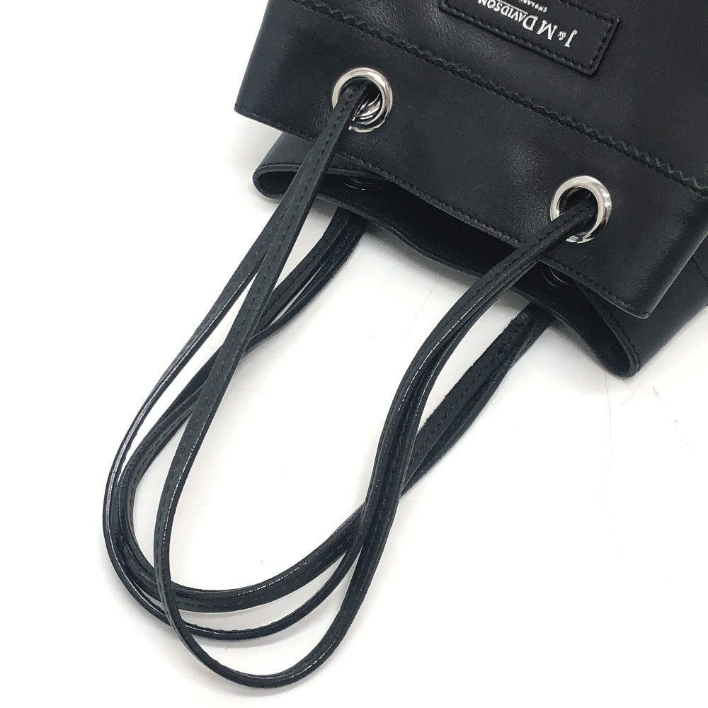 J&M Davidson Shoulder Bag leather black logo fringe Women Used Authentic