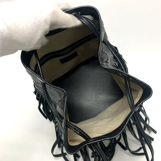 J&M Davidson Shoulder Bag leather black logo fringe Women Used Authentic