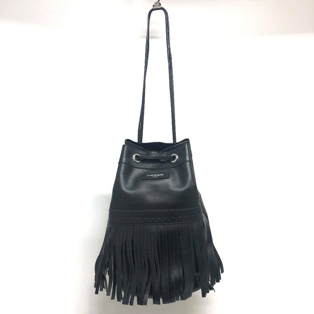 J&M Davidson Shoulder Bag leather black logo fringe Women Used Authentic