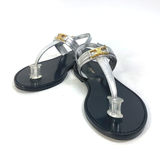 CELINE Sandals leather Silver triomphe tongs Women 36 Used Authentic