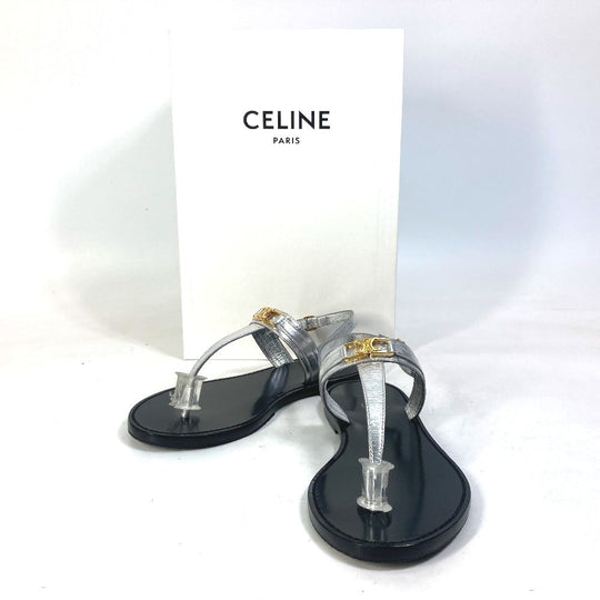 CELINE Sandals leather Silver triomphe tongs Women 36 Used Authentic