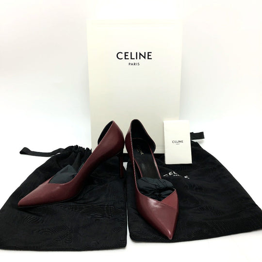 CELINE pumps leather wine-red Cross Leather Women 36 Used Authentic