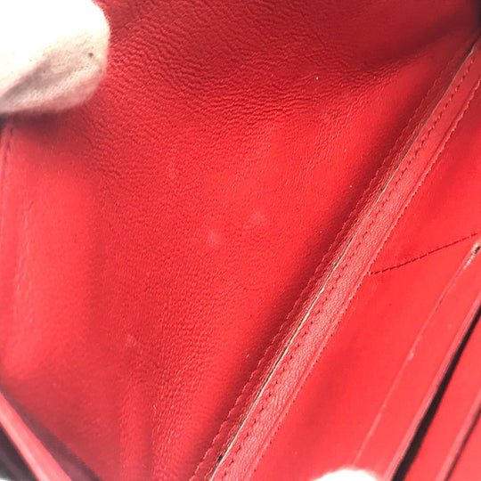 CELINE Long Wallet Purse lambskin Red typex beige Zip Around Long wallet Women Used Authentic